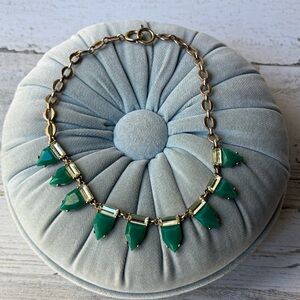 Stella & Dot Gold Plated Emerald Green "Eye Candy" Statement Necklace Rhinestone